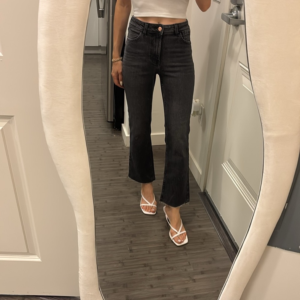 Zara grey black raw hem bootcut jeans